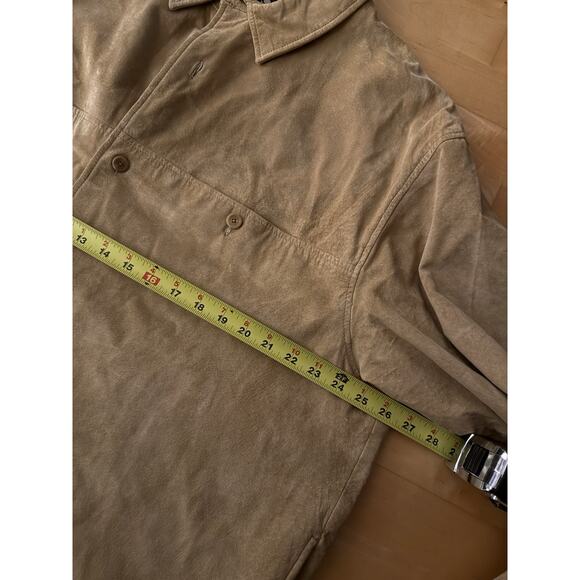 Consensus Suede Leather Shirt Jacket Shacket Tan Beige Collar Buttons Pockets XL - Picture 4 of 5